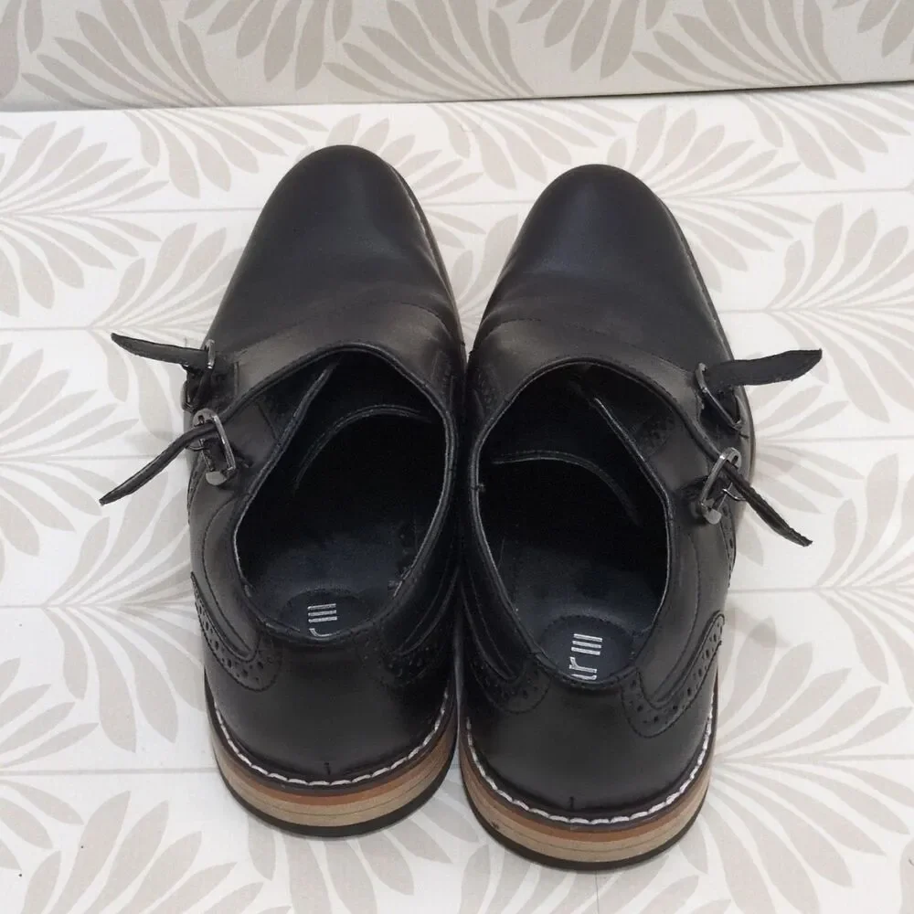 Bar III Jesse Men's Black Leather & PU Double Monk Strap Dress Shoes 8.5M 42101